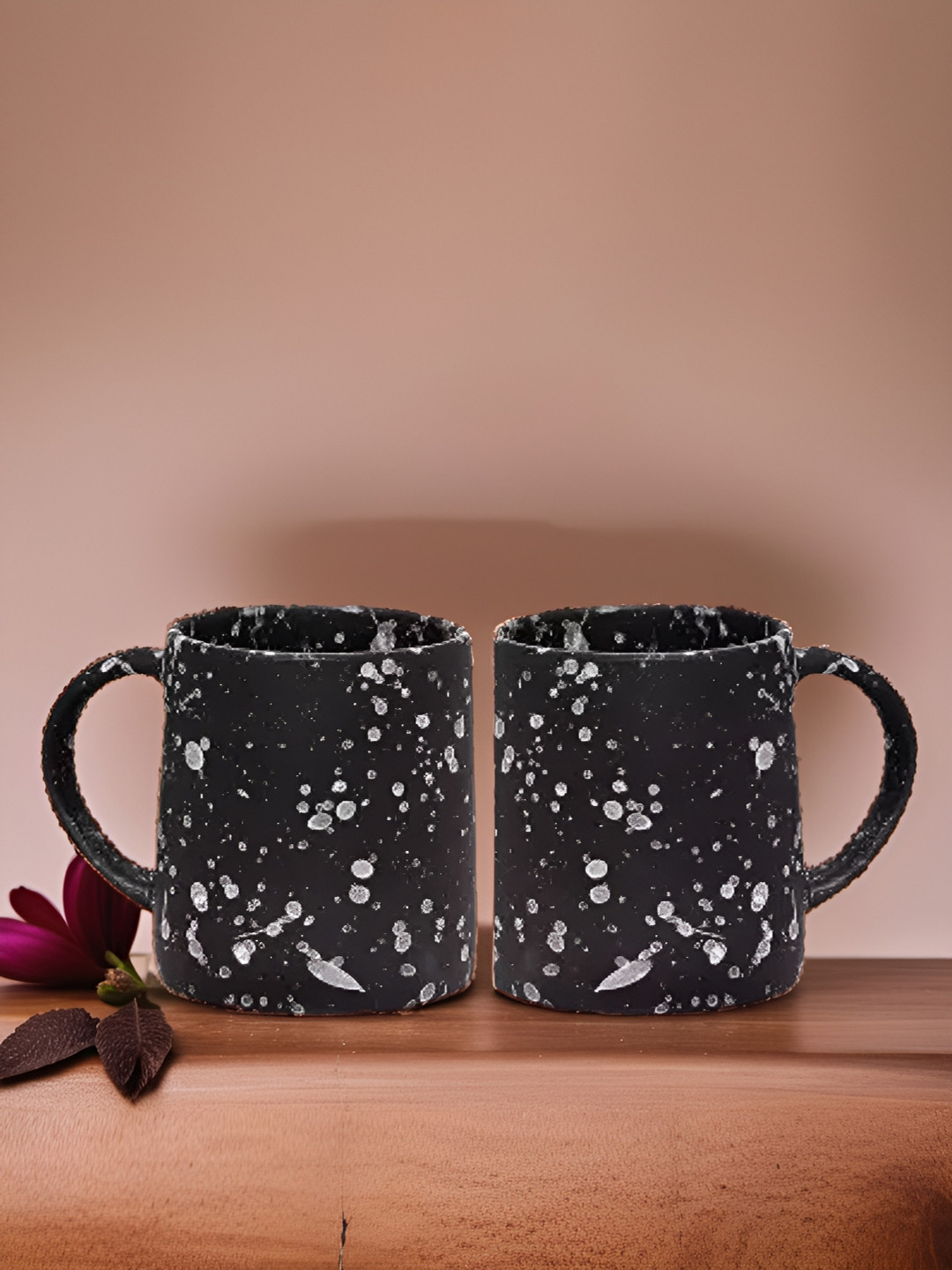 MITHILA Handicrafts Prism Black Ceramic Microwave Safe 4 Piece Cups-280ml