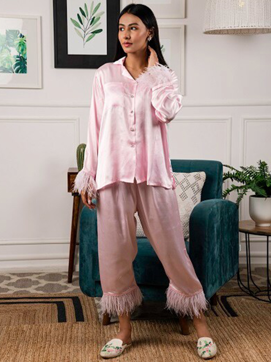 Rhe-Ana Long Sleeves Satin Night Suites