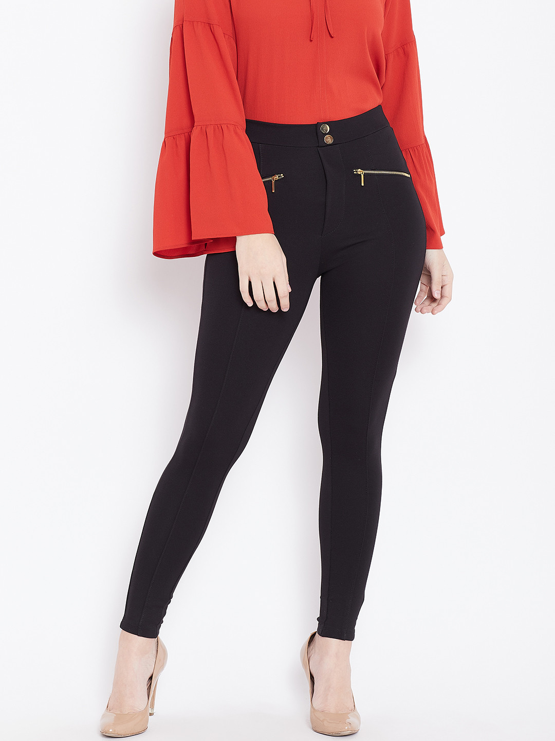 Zipper High Waisted Black Treggings Kraus Jeans Women K4005