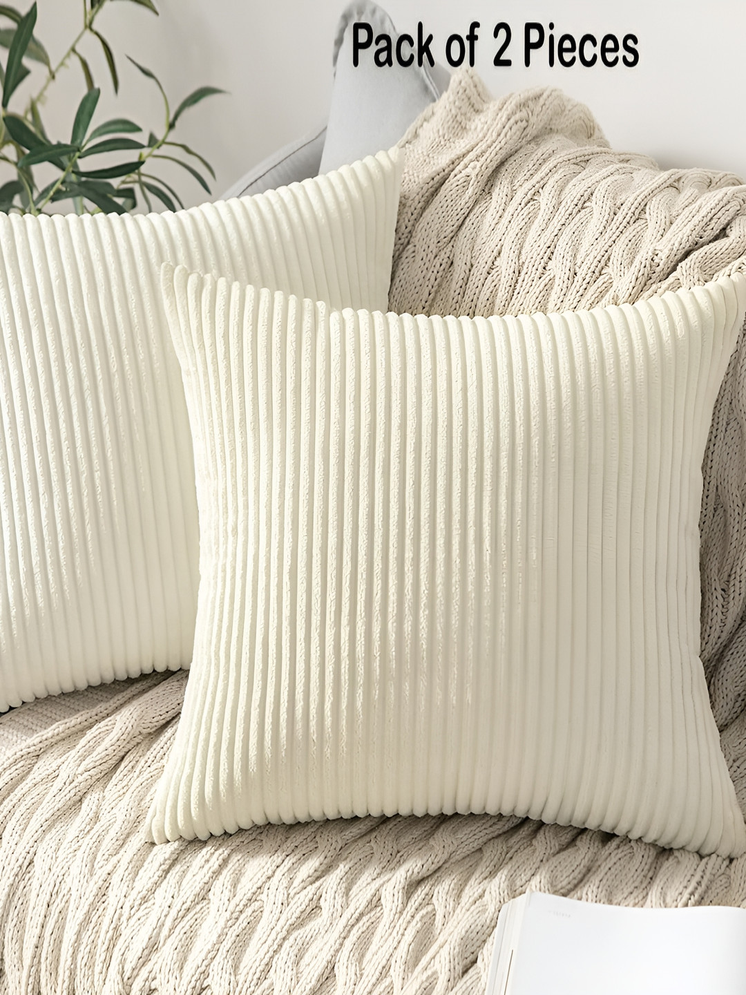 Vinayaka Fab Striped Other Washable 2 Pcs Textured Square Cushion Covers - 16 x 16 In