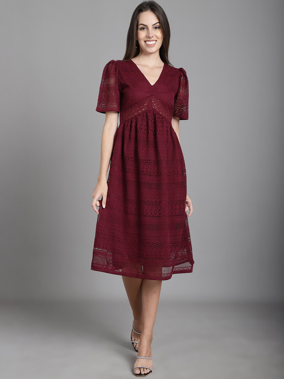 MARC LOUIS Ethnic Motifs Self Design Fit & Flare Dress