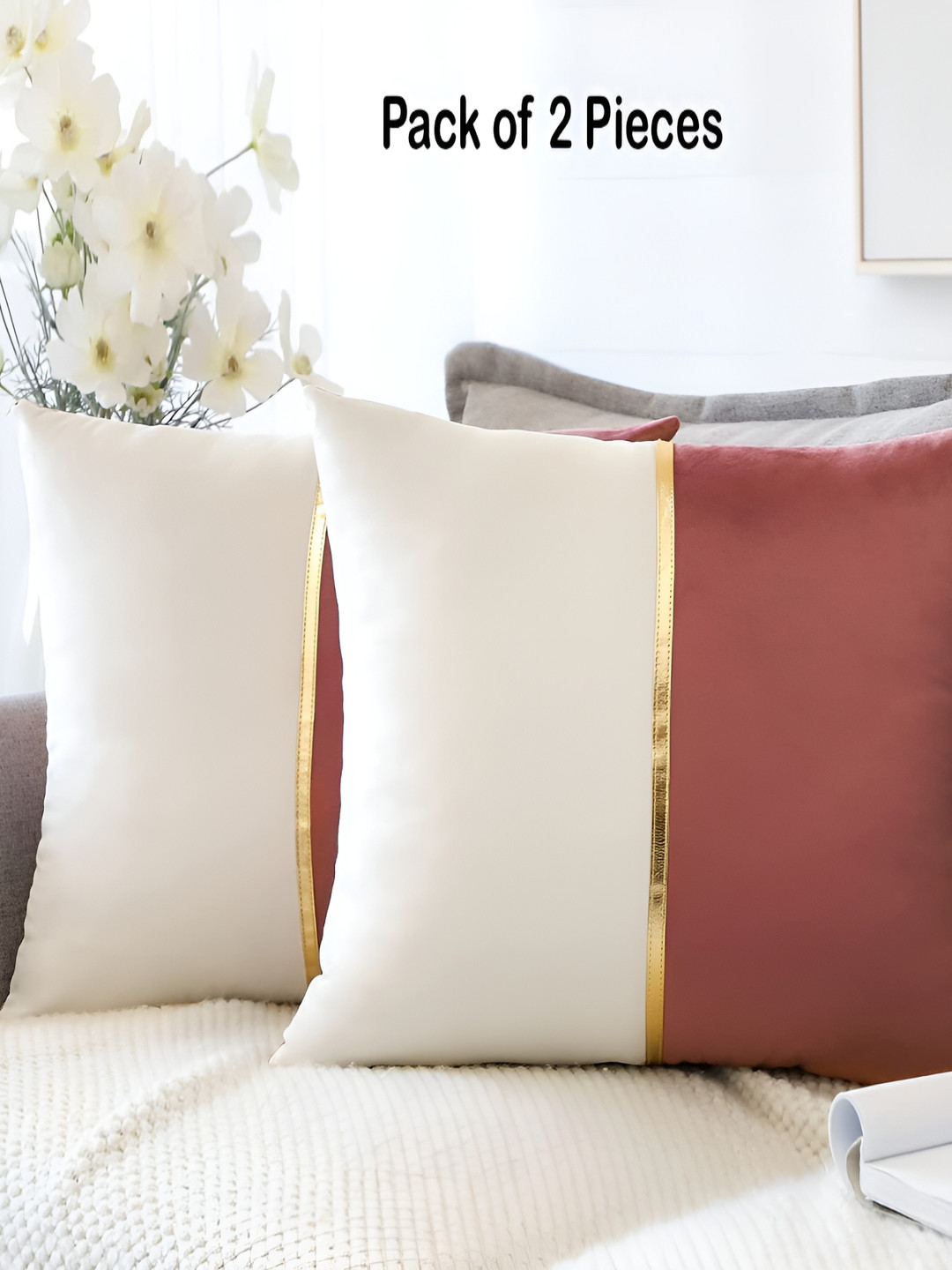 Vinayaka Fab Colourblocked Velvet Durable 2 Pcs Patchwork Cushion Covers - 16 x 16 In