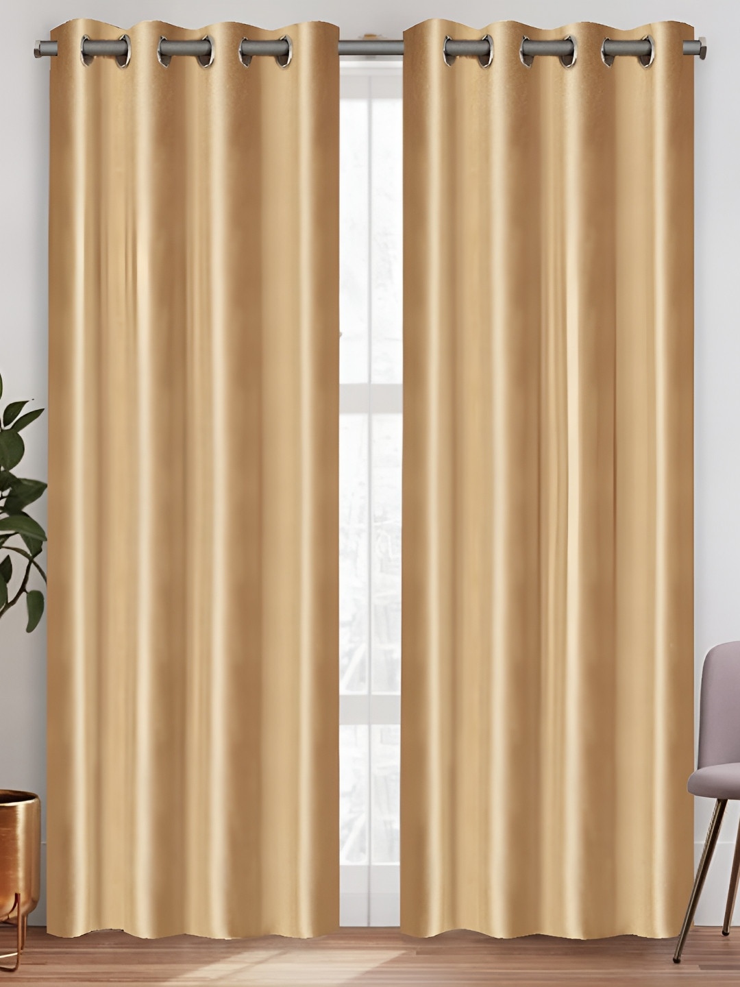 THE CONVERSION Gold-Toned 2 Pieces Long Door Curtains