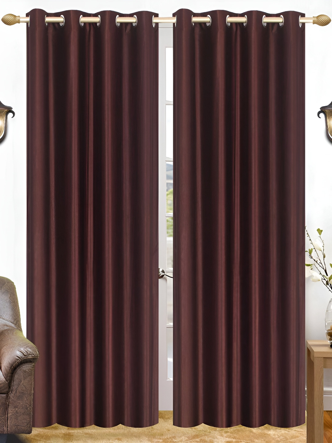 THE CONVERSION Brown 2 Pieces Long Door Curtain