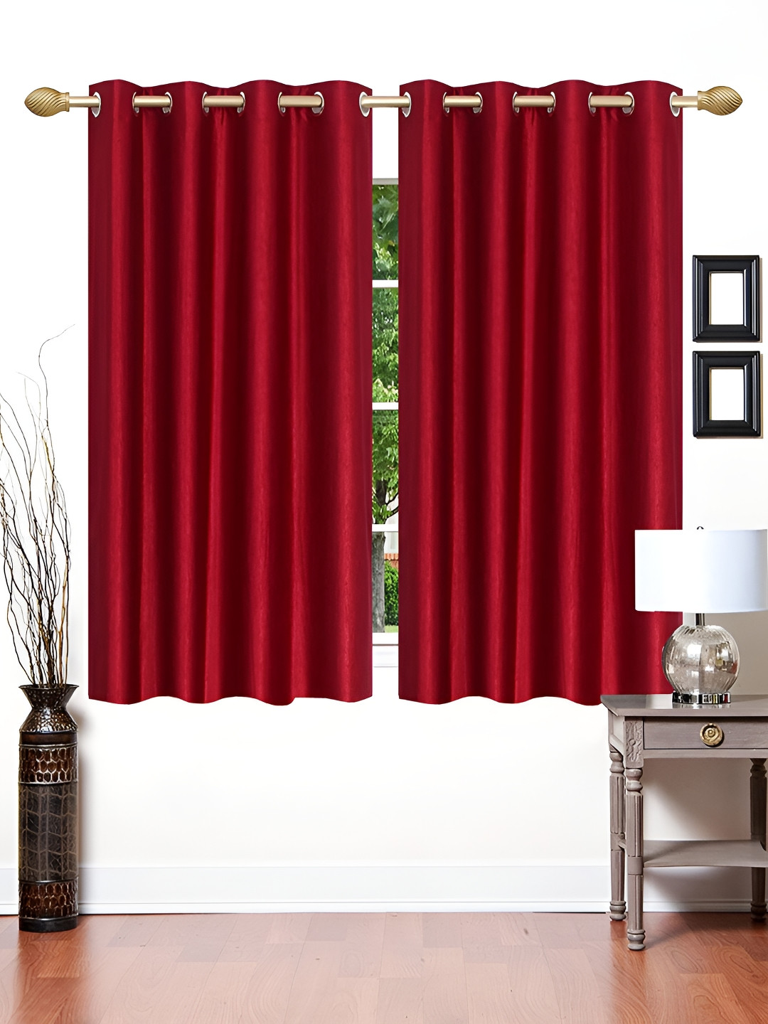 THE CONVERSION 2 Pcs Maroon Solid Window Curtain