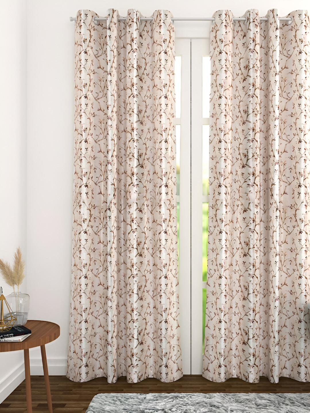 THE CONVERSION Cream & Brown Floral Long Door Curtain
