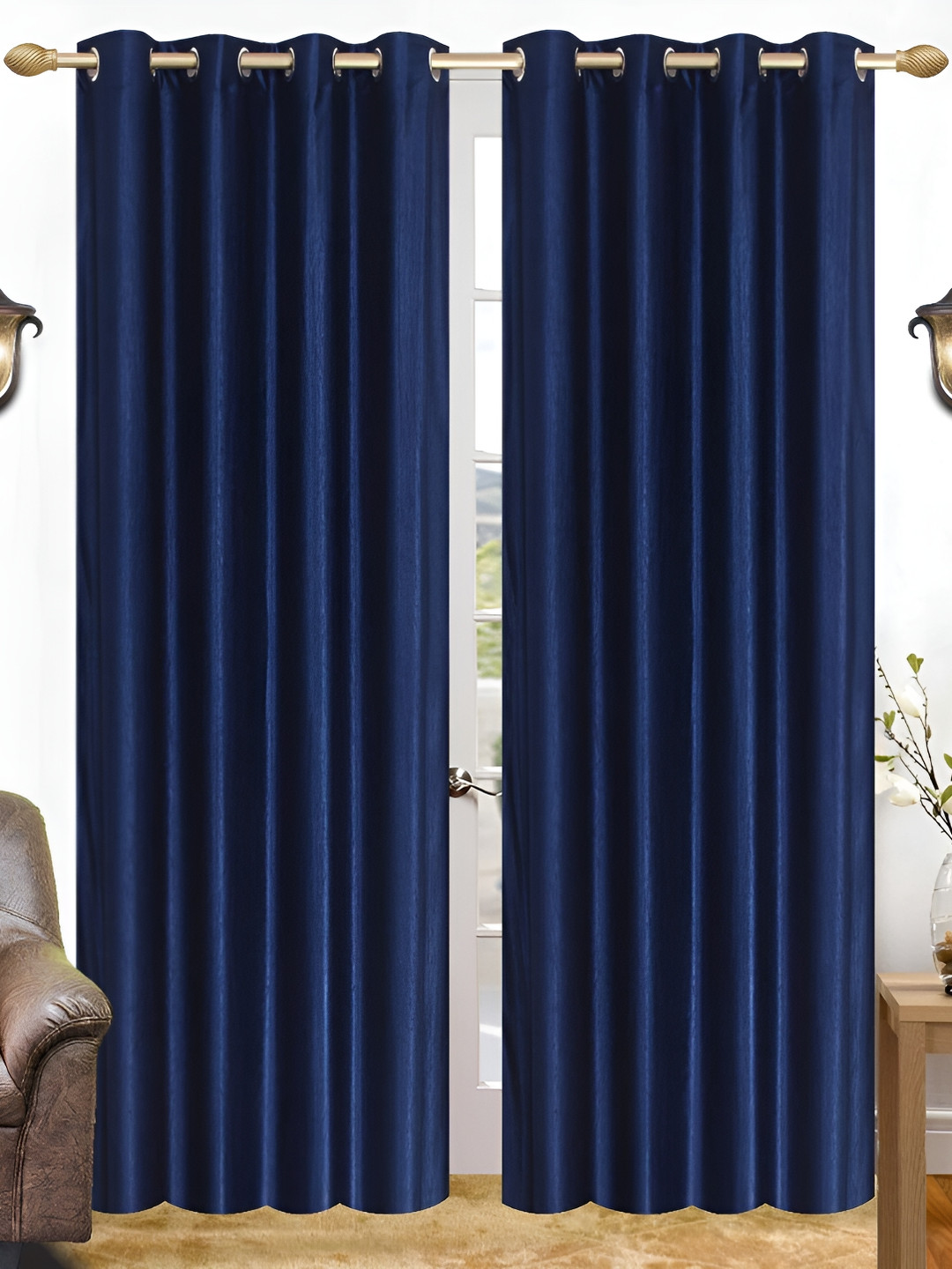 THE CONVERSION Blue Eyelet 2 Pieces Long Door Curtain