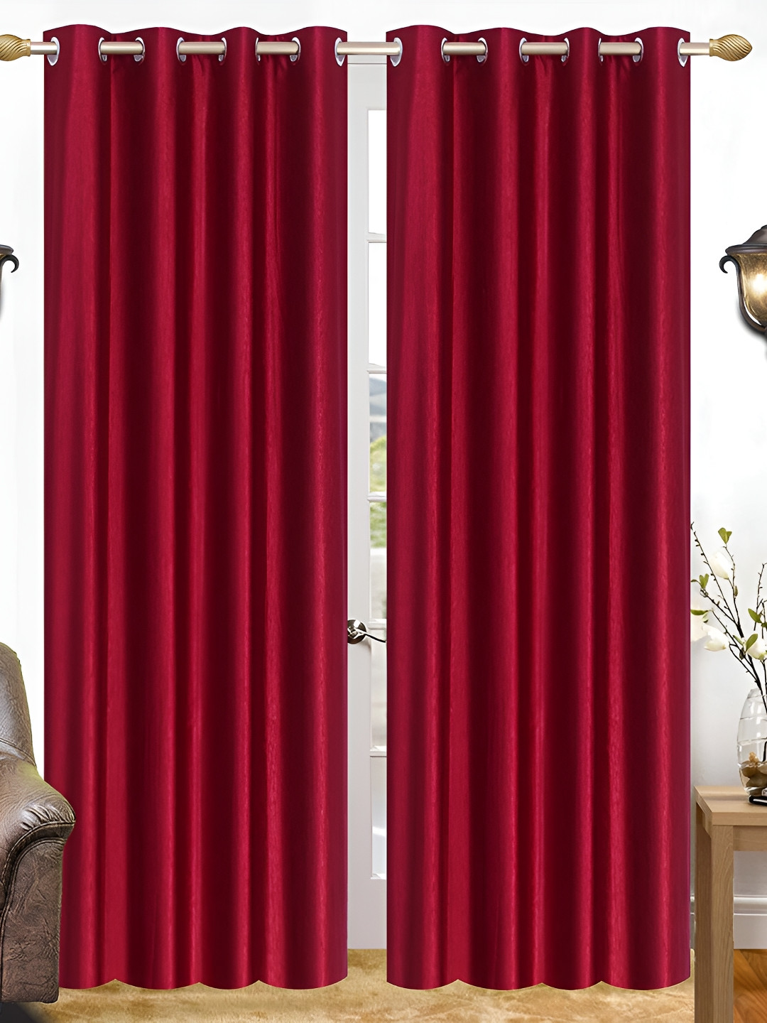 THE CONVERSION Maroon 2 Pieces Long Door Curtain