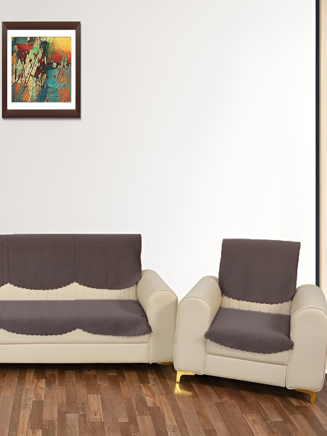 Sparrow world Coffee Brown 6 Pieces Solid Velvet Sofa Cover