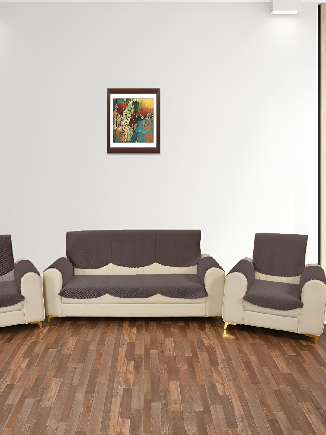 Sparrow world Coffee Brown 12 Pieces Quilted Velvet 5 Seater Sofa Covers With Arms