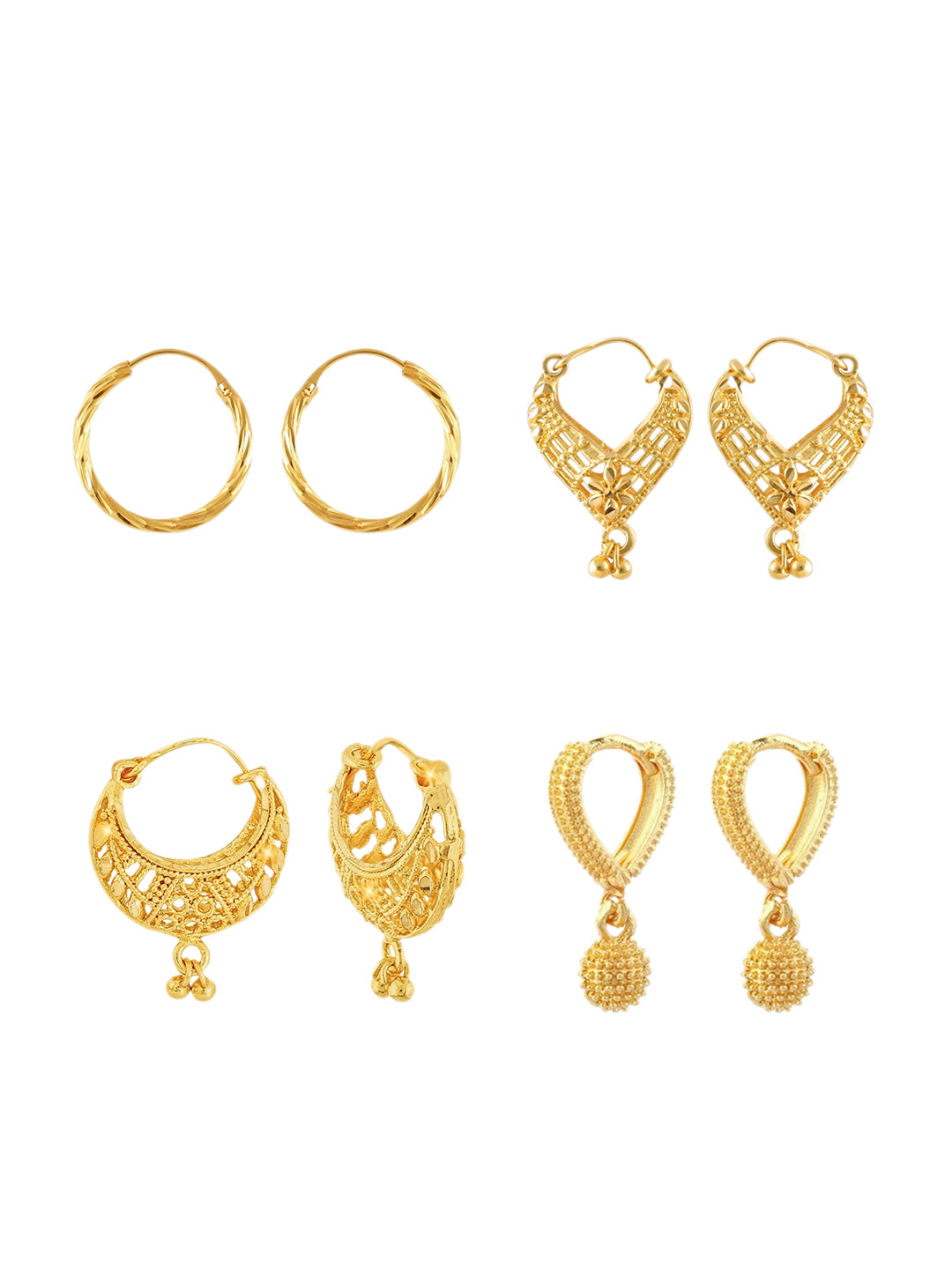 Vighnaharta Set Of 4 Gold Plated Circular Hoop Earings