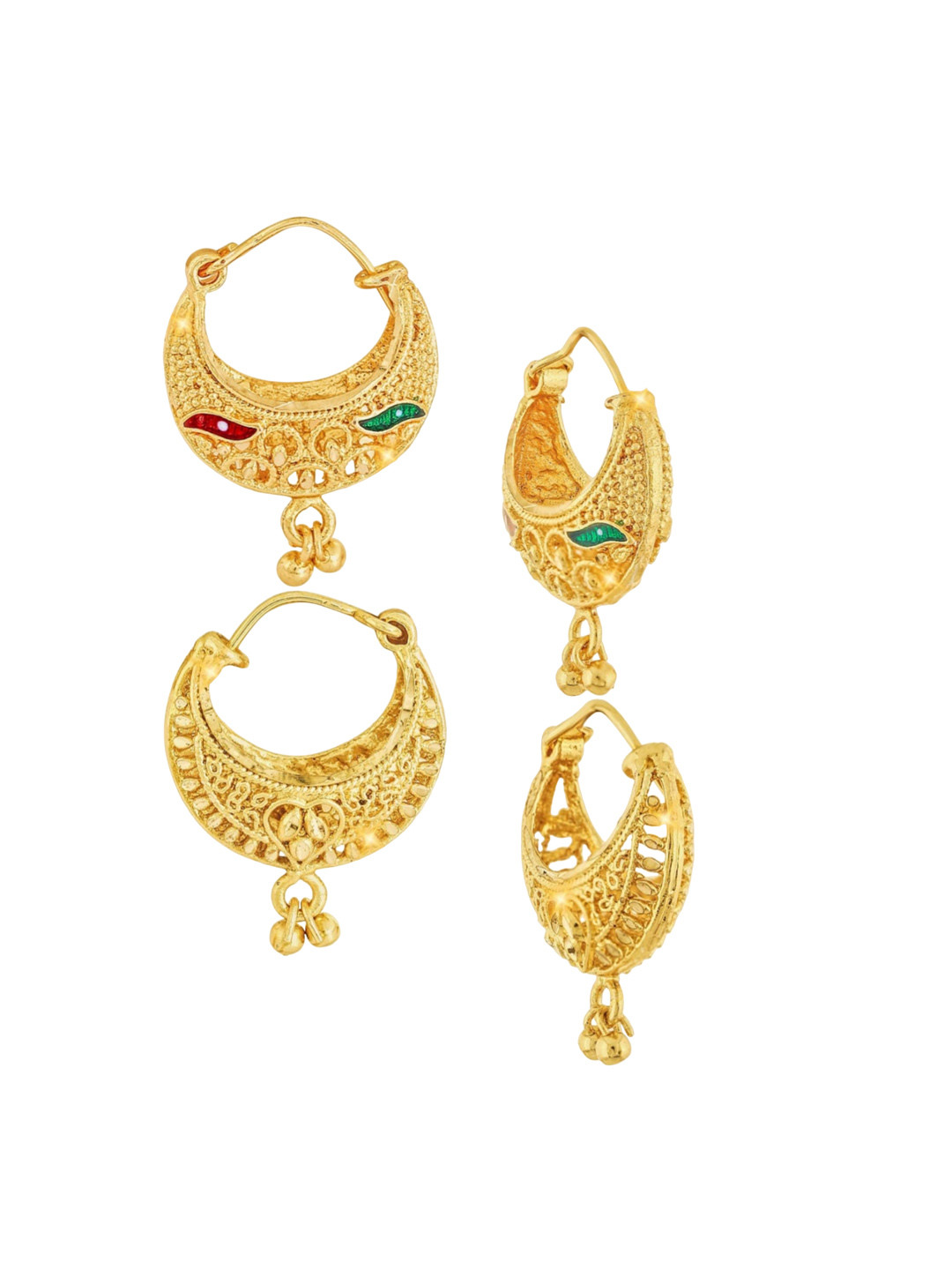 Vighnaharta Set Of 2 Gold Plated Circular Hoop Earings