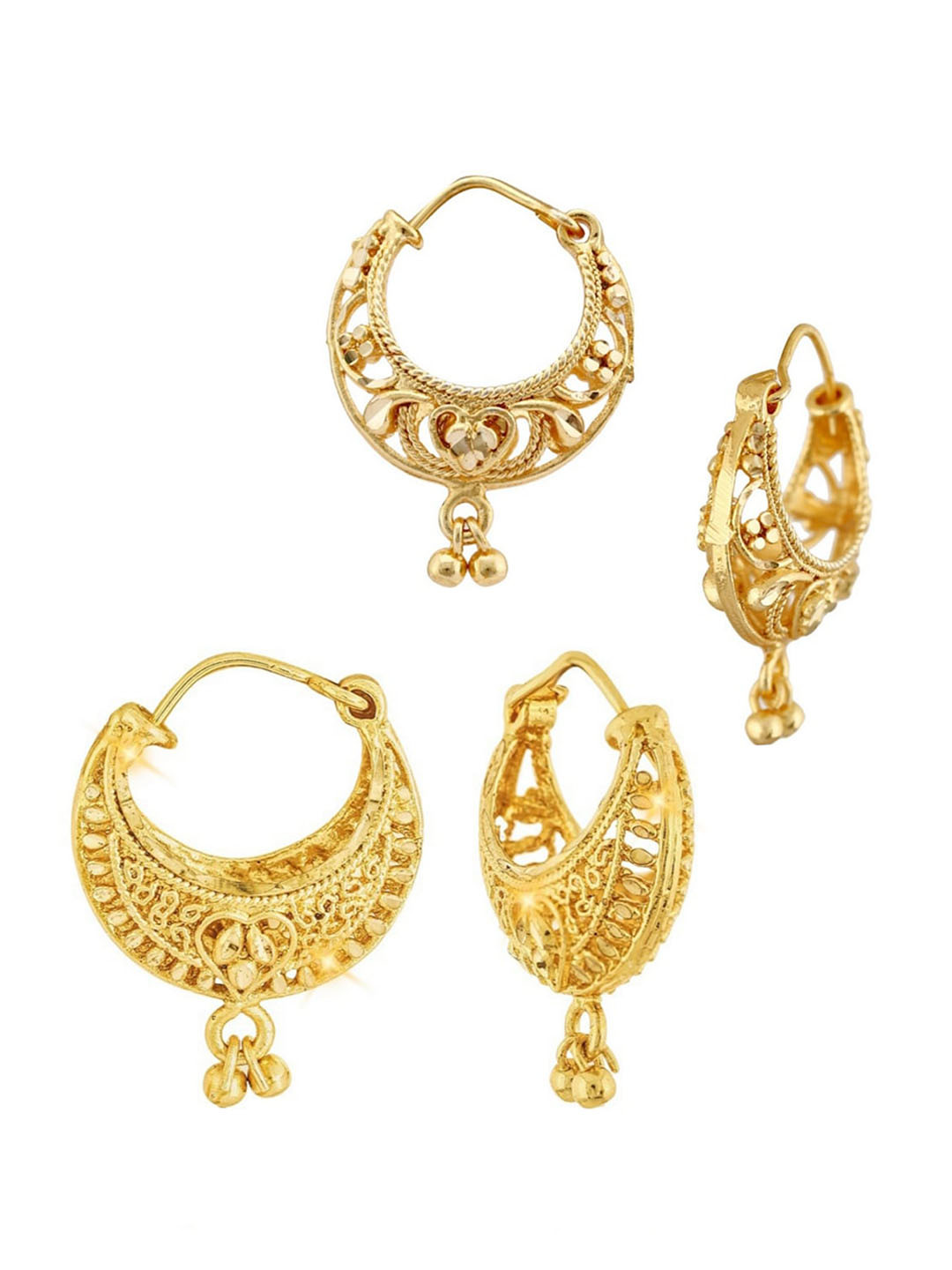 Vighnaharta Set Of 2 Gold Plated Circular Hoop Earings