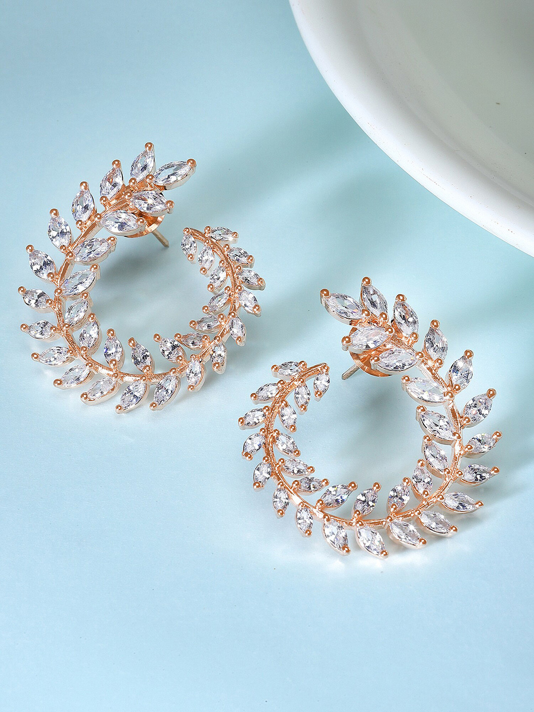 KARATCART Rose Gold-Plated Cubic Zirconia Contemporary Hoop Earrings