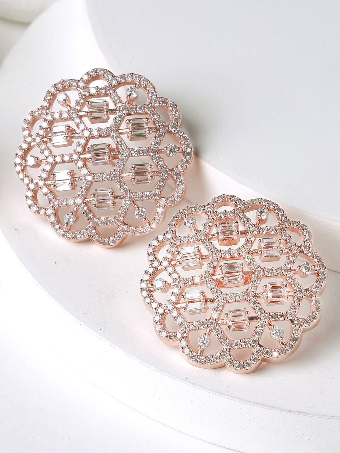 KARATCART Rose Gold-Plated Cubic Zirconia Contemporary Studs Earrings