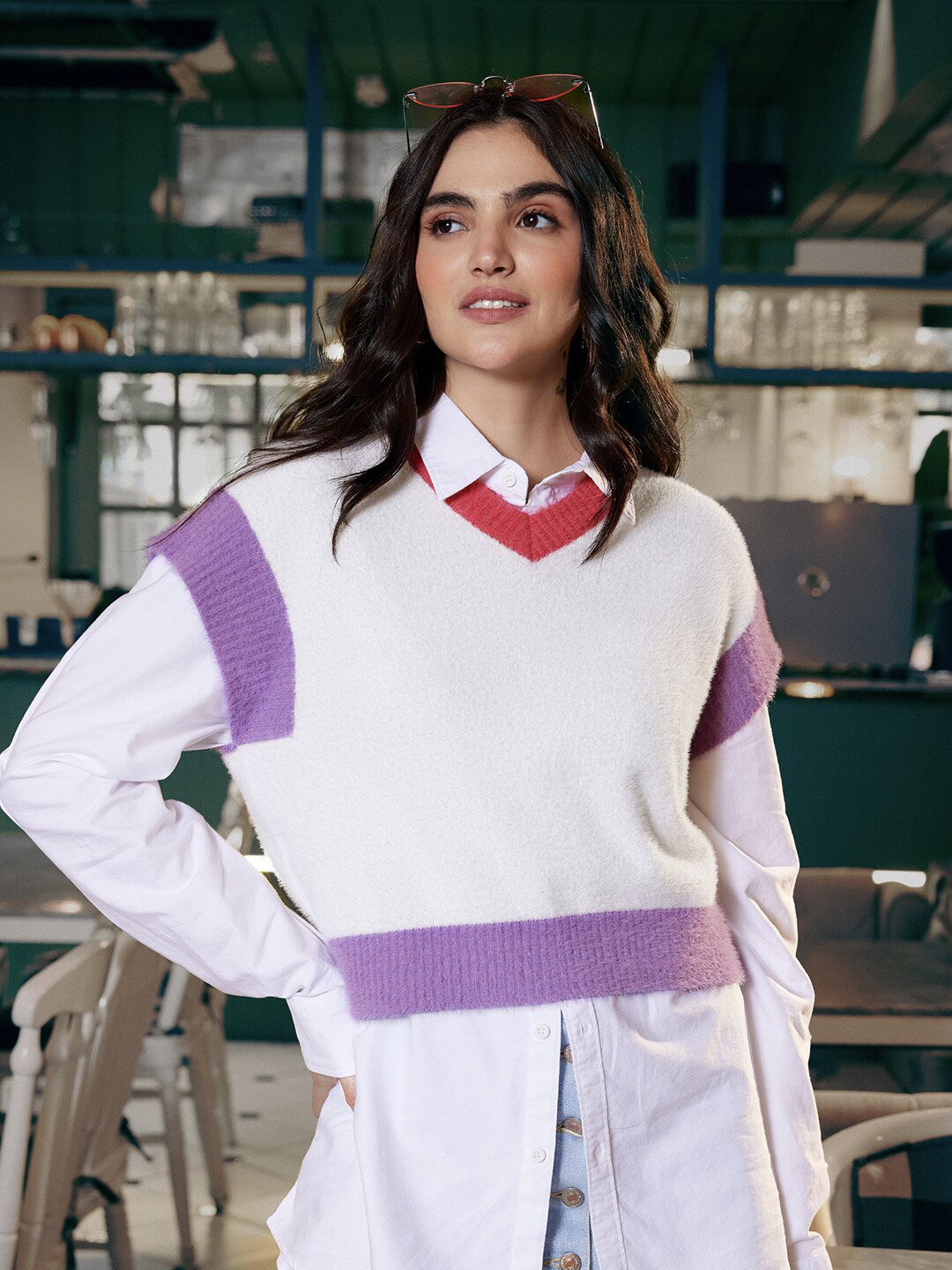 The Souled Store Extended Sleeves Acrylic Crop Pullover Sweater