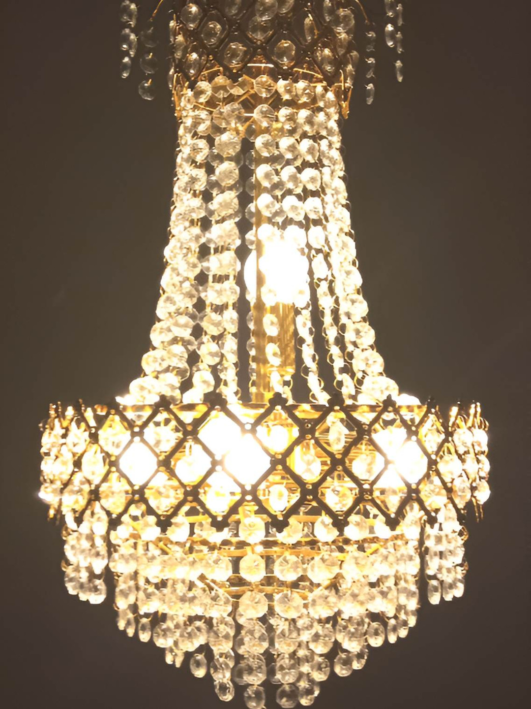 SHRI MAHAL ANTIQUES Gold Toned Metal Textured Crystal Hanging Ceiling Lamp