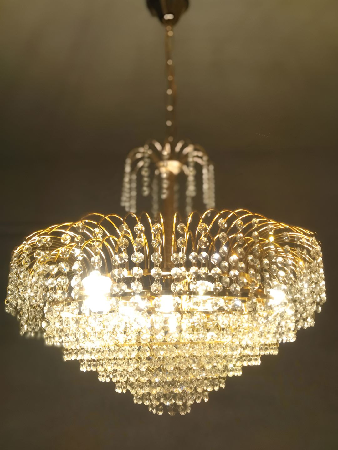 SHRI MAHAL ANTIQUES Gold Toned Metal Textured Crystal Hanging Ceiling Lamp