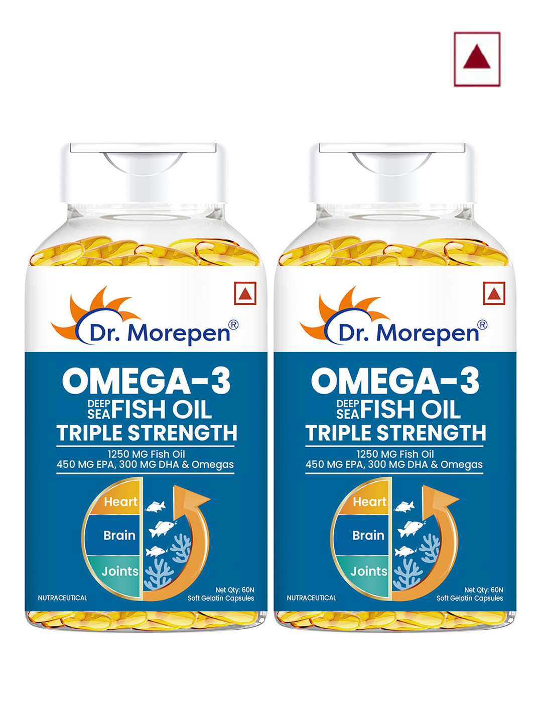 Dr. Morepen Set of 2 Omega 3 Deep Sea Fish Oil Triple Strength 1250mg - 60 Capsules Each
