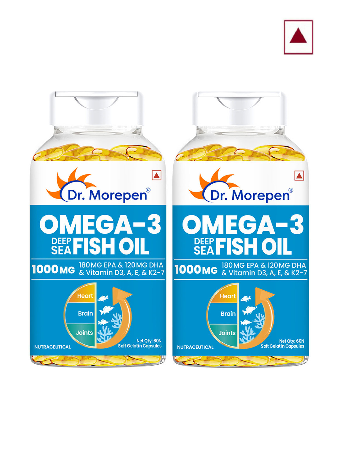 Dr. Morepen Set of 2 Omega 3 Deep Sea Fish oil for Heart, Brain & Joints 1000 mg - 60 Softgel Each