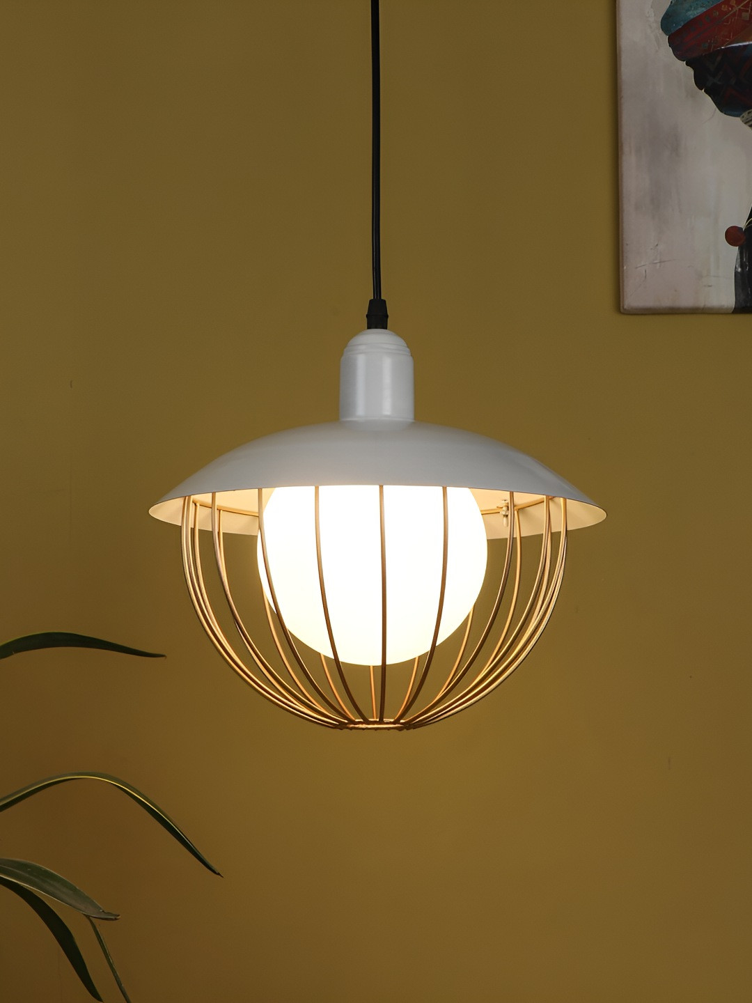 ELIANTE White Gold Toned Solid Iron Contemporary Spherical Ceiling Lamp