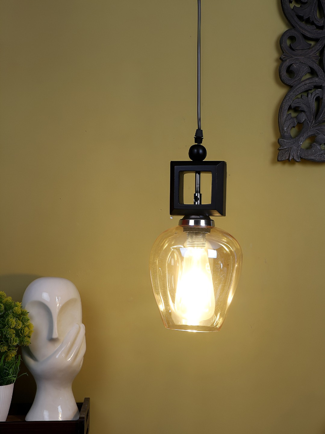 ELIANTE Brown Solid Wood Contemporary Cylindrical Ceiling Lamp