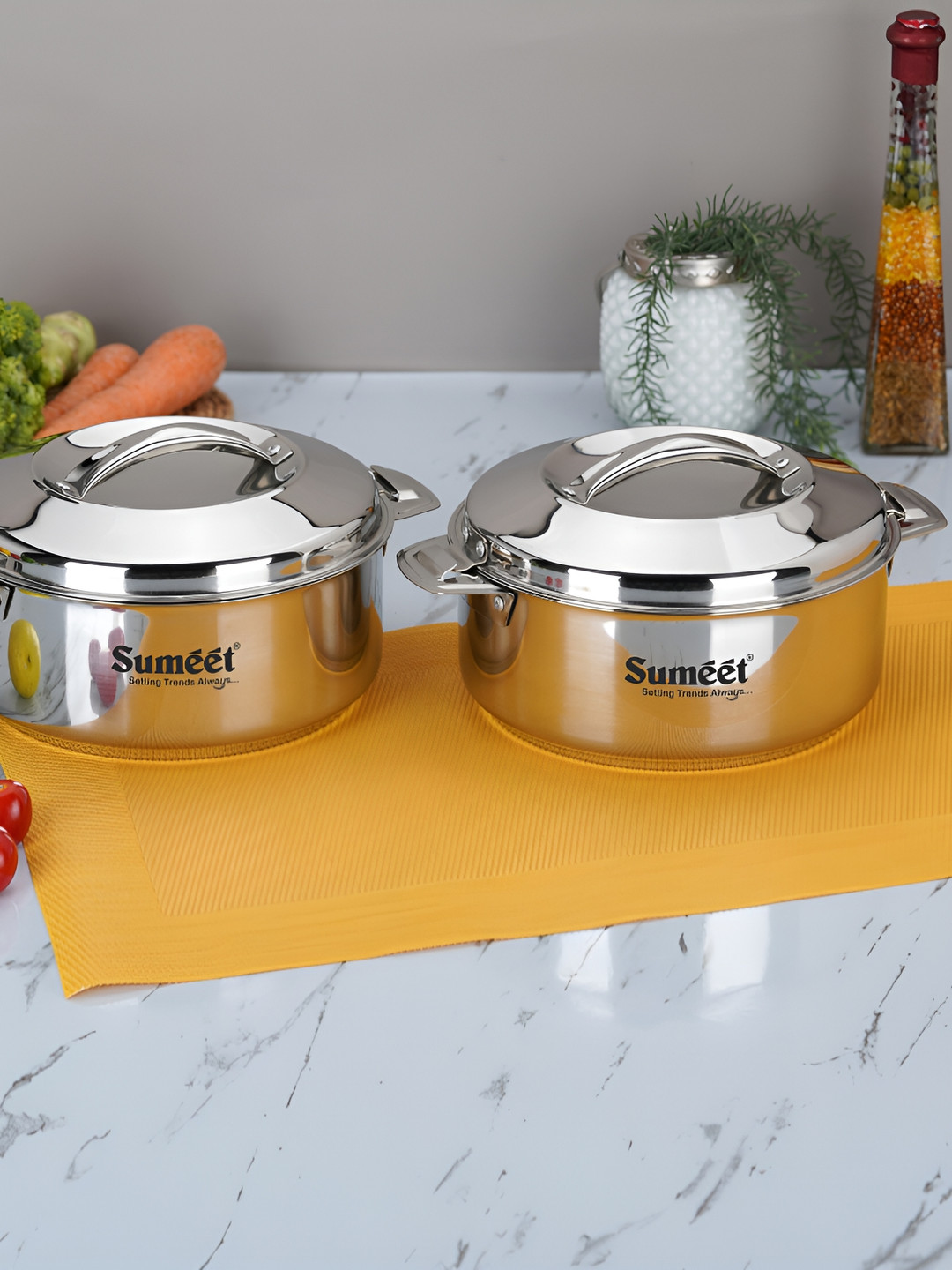 Sumeet Pack of 2 Stainless Steel Double Wall Insulated Serving Casserole - 1.5 L