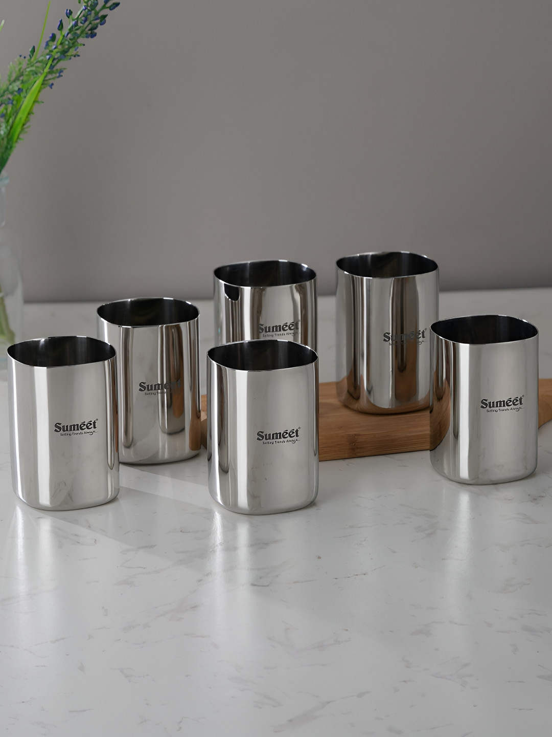 Sumeet Silver-Toned 6 Pieces Stainless Steel Heavy Gauge Glass-350ml Each