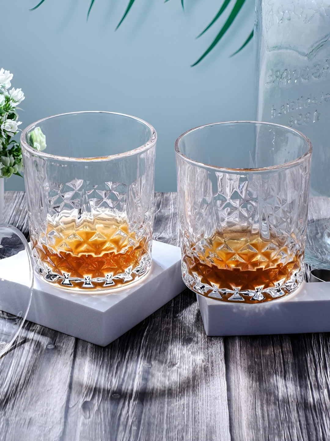 MODERN YARD Transparent 6 Pieces Textured Whisky Glasses 300 ml
