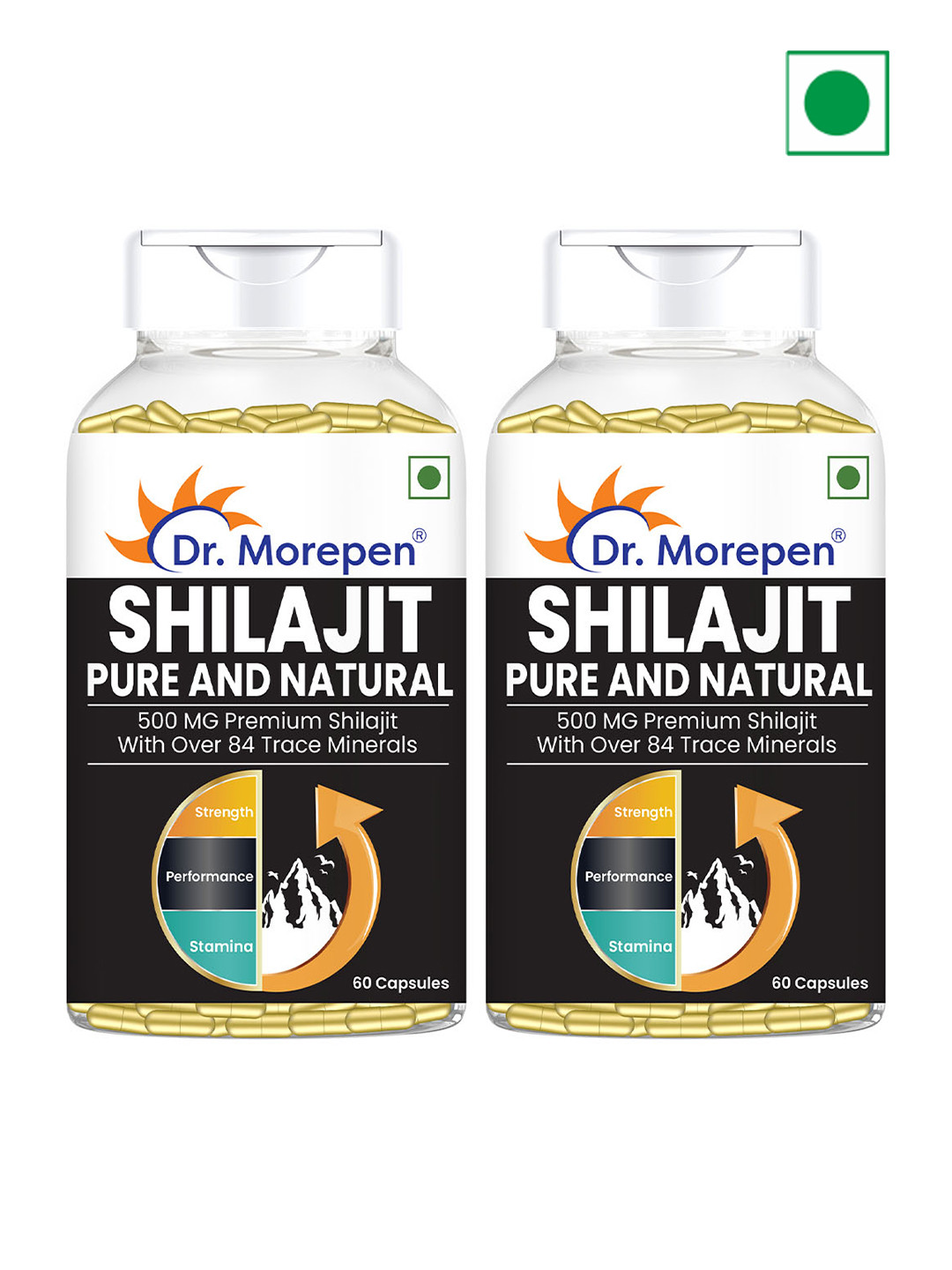 Dr. Morepen Set Of 2 Pure & Natural Shilajit Capsules 500mg - 60 Capsules Per Bottle