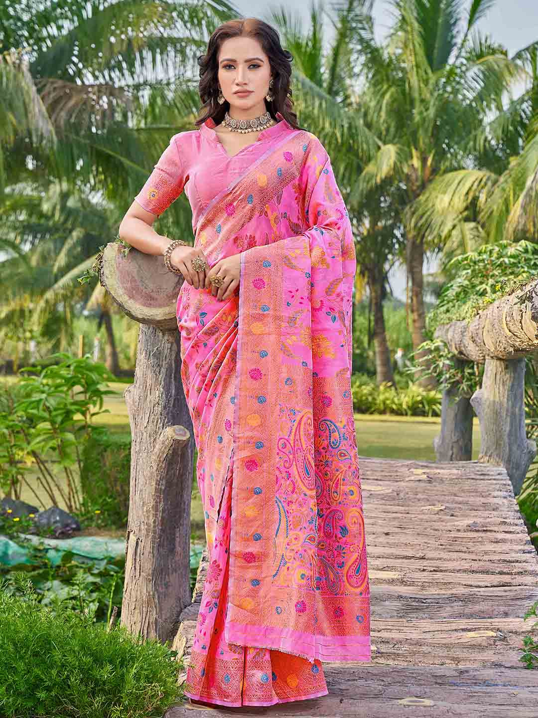 Ariya Prints Floral Woven Design Zari Banarasi Saree