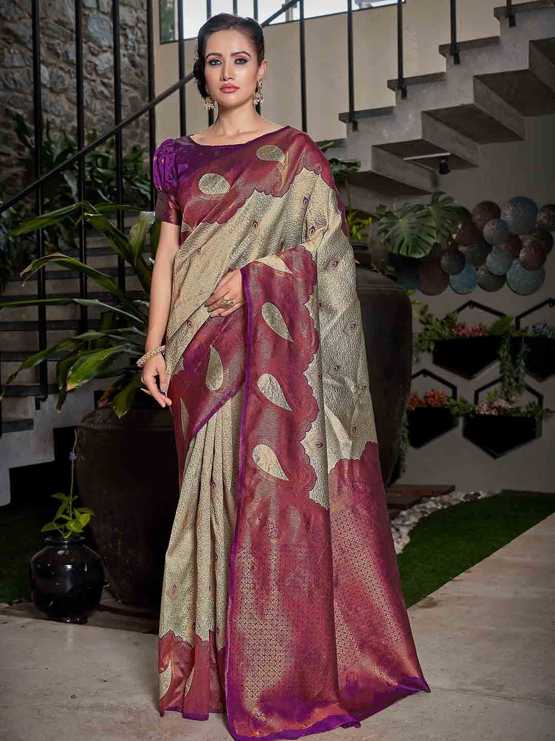 Ariya Prints Ethnic Motifs Woven Design Zari Kanjeevaram Saree