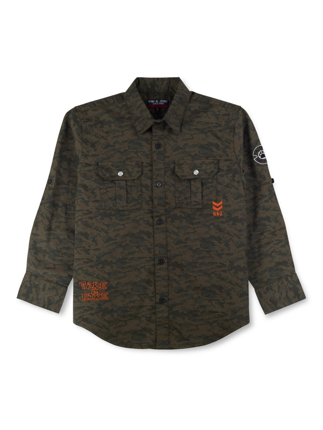 Gini and Jony Boys Camouflage Printed Long Sleeves Cotton Casual Shirt