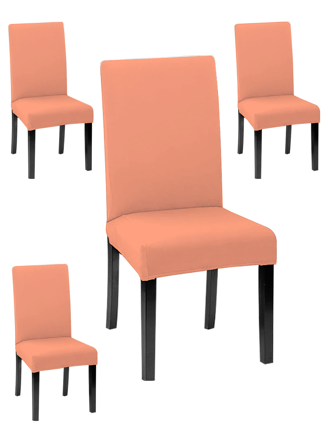 Lazi 200 GSM 4 Pieces Peach Solid Printed Stretchable Dining Chair Covers