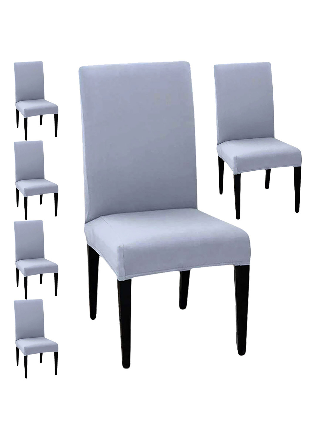 Lazi 200 GSM 6 Pieces Light Grey Elastic Stretchable Dining Chair Covers