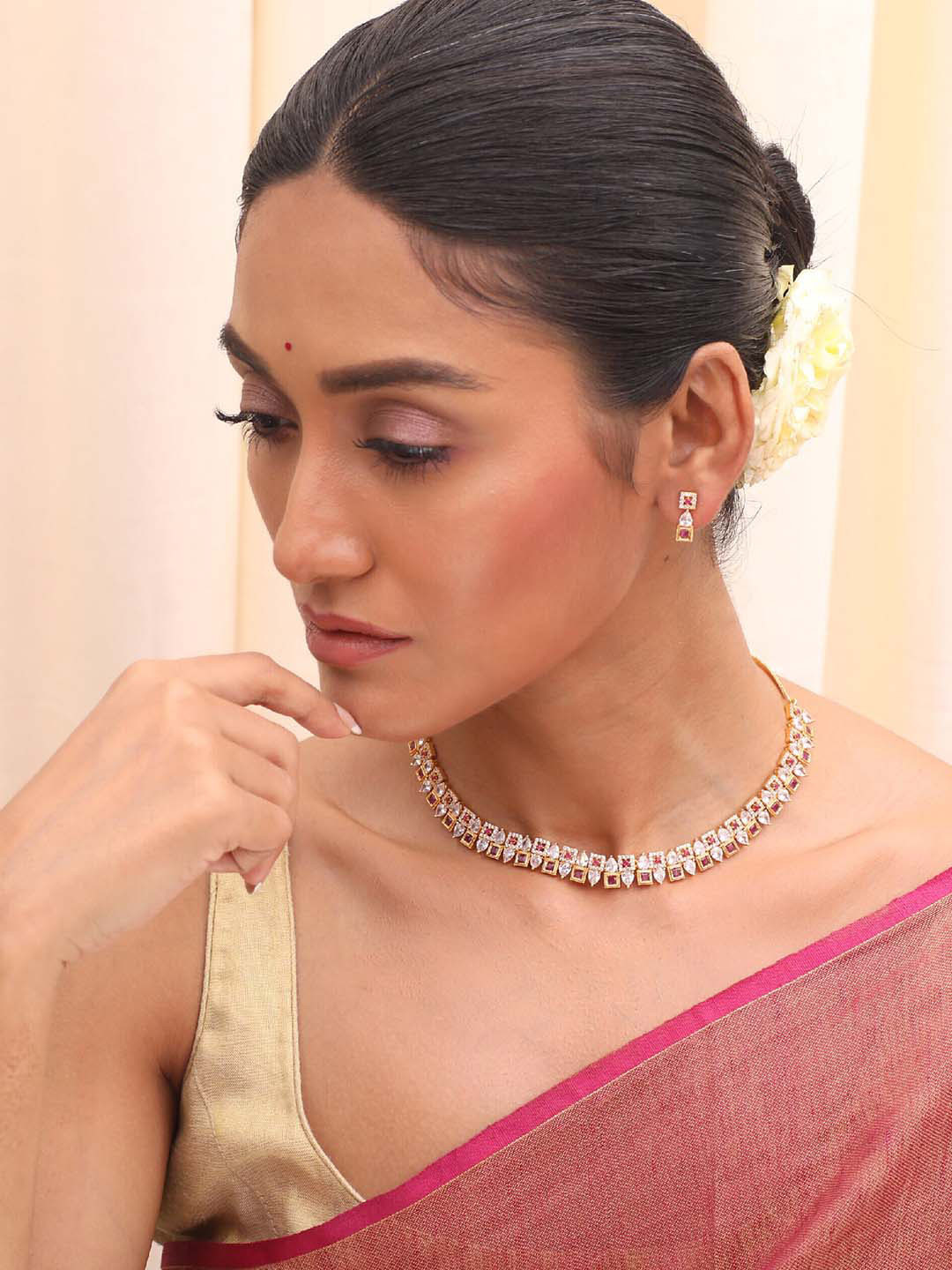 Tarinika Helen Nakshatra Gold-Plated CZ-Studded Antique Jewellery Set