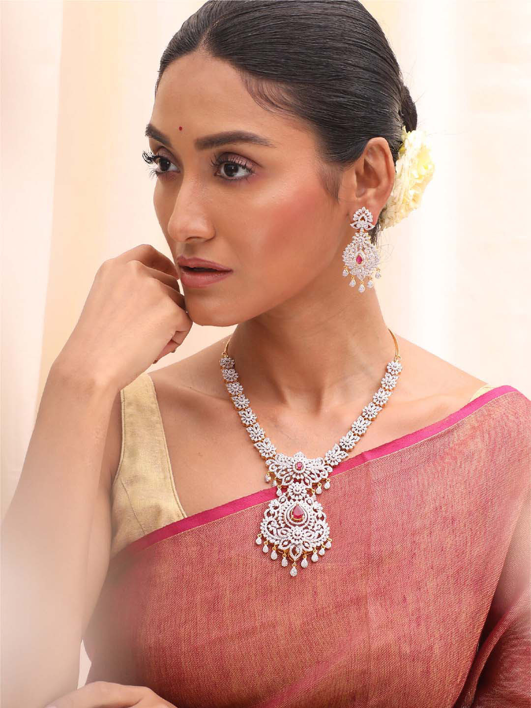 Tarinika Phoebe Nakshatra Rhodium-Plated CZ-Studded Jewellery Set