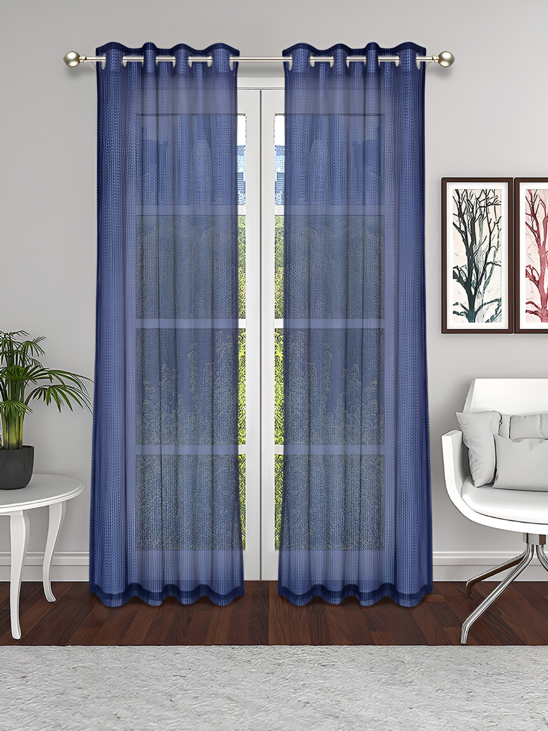 THE CONVERSION 2 Pcs Blue Tissue Sheer Door Curtain