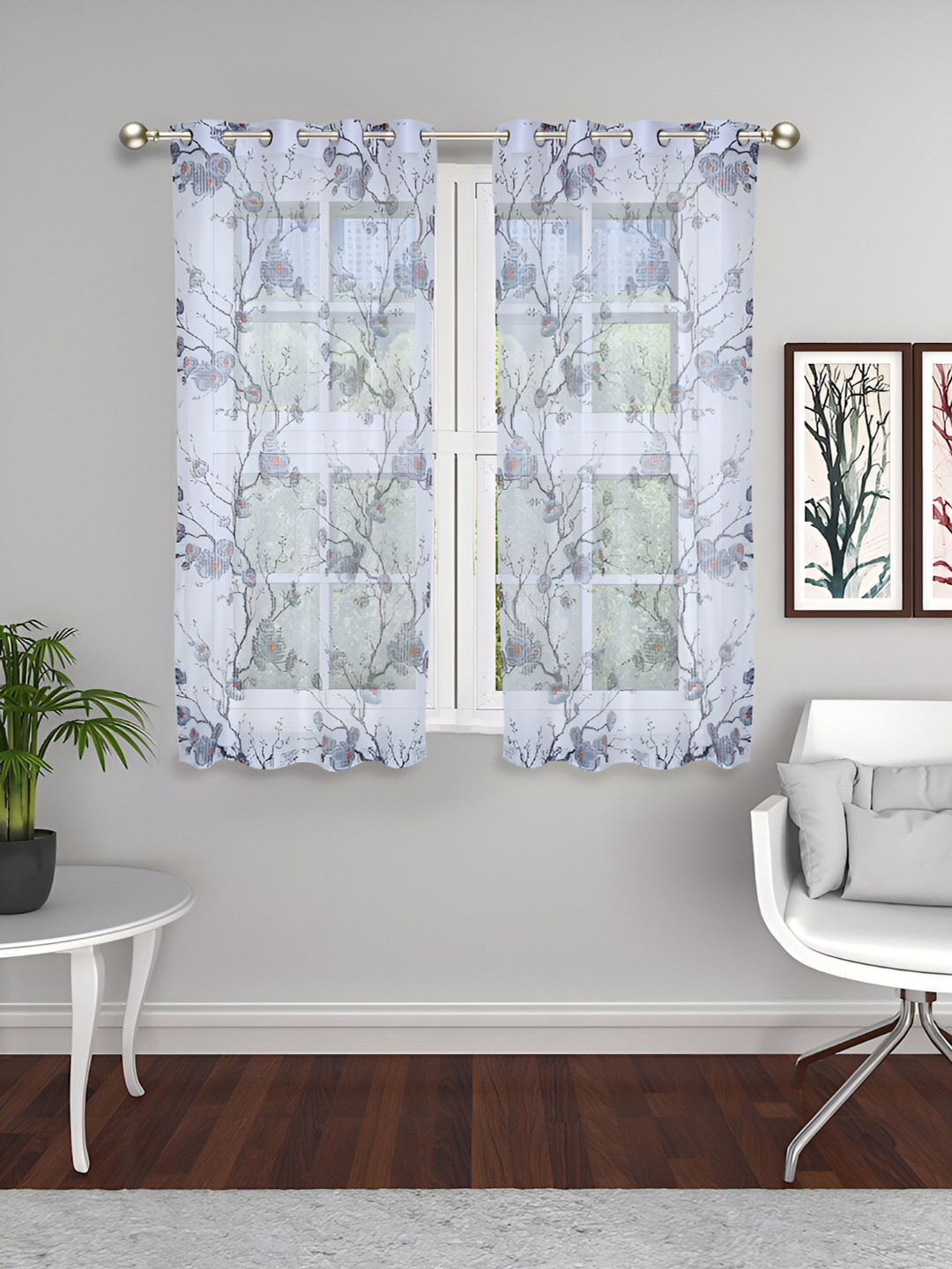 THE CONVERSION Grey Tissue 2 Pieces Sheer Window Curtain