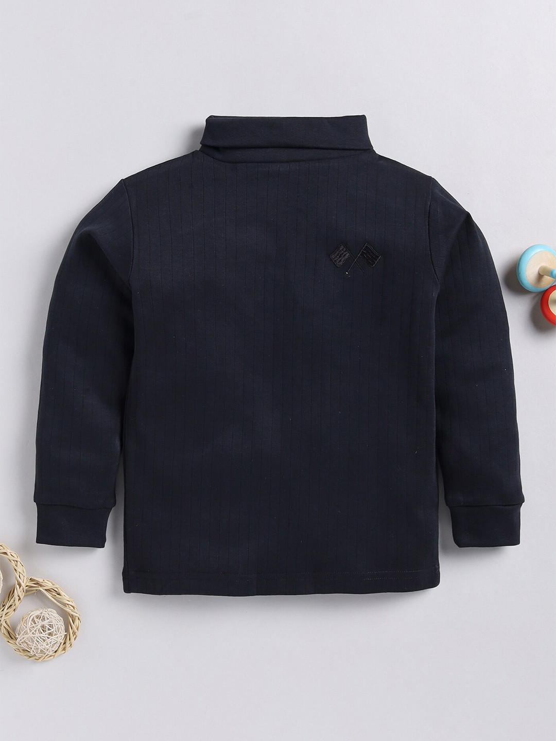 Toonyport Boys Solid Black Self Design Mock Collar Long Sleeve Pullover Sweatshirt