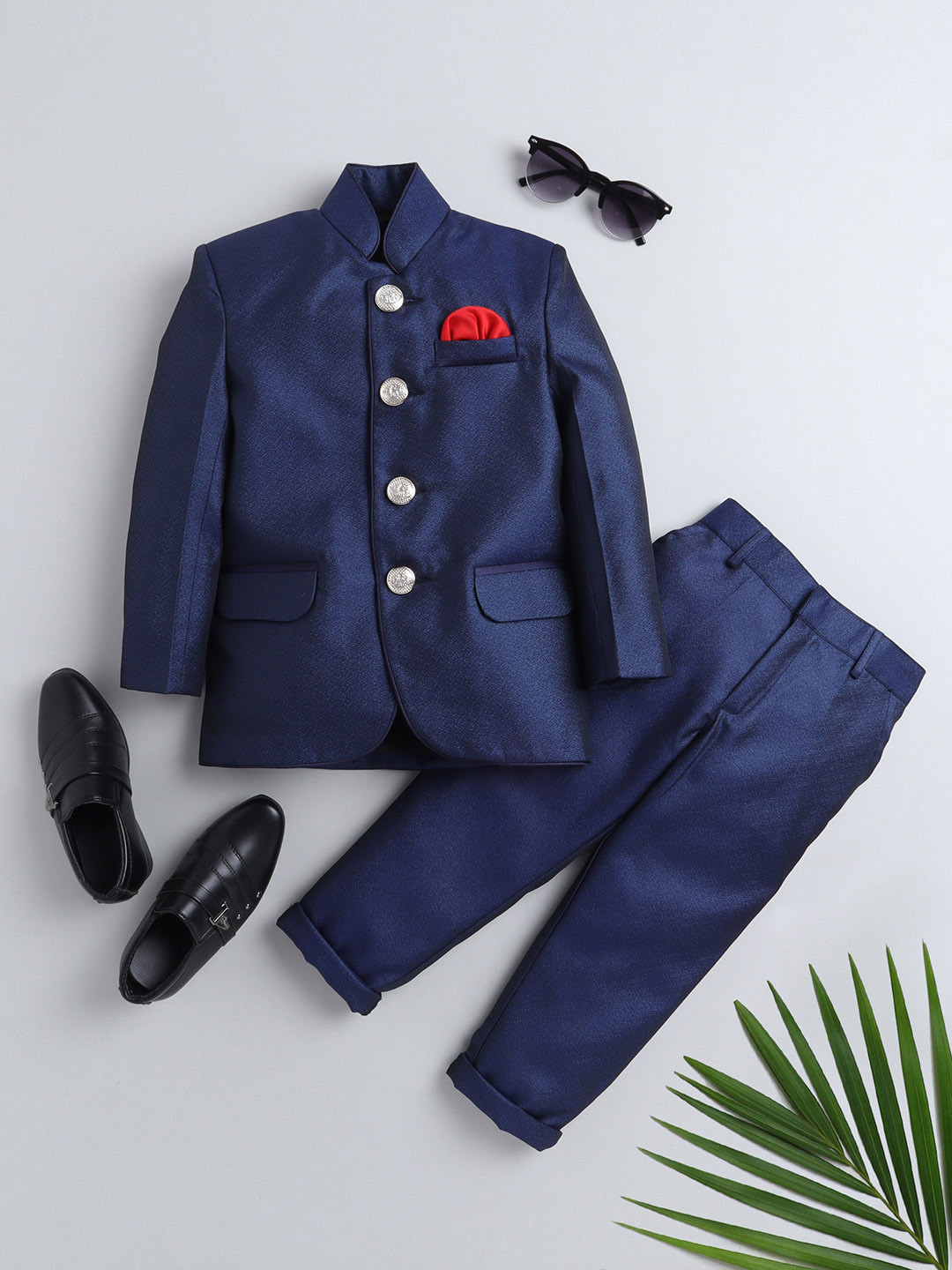 BAESD Boys Mandarin Collar Bandhgala 2 Piece Suit