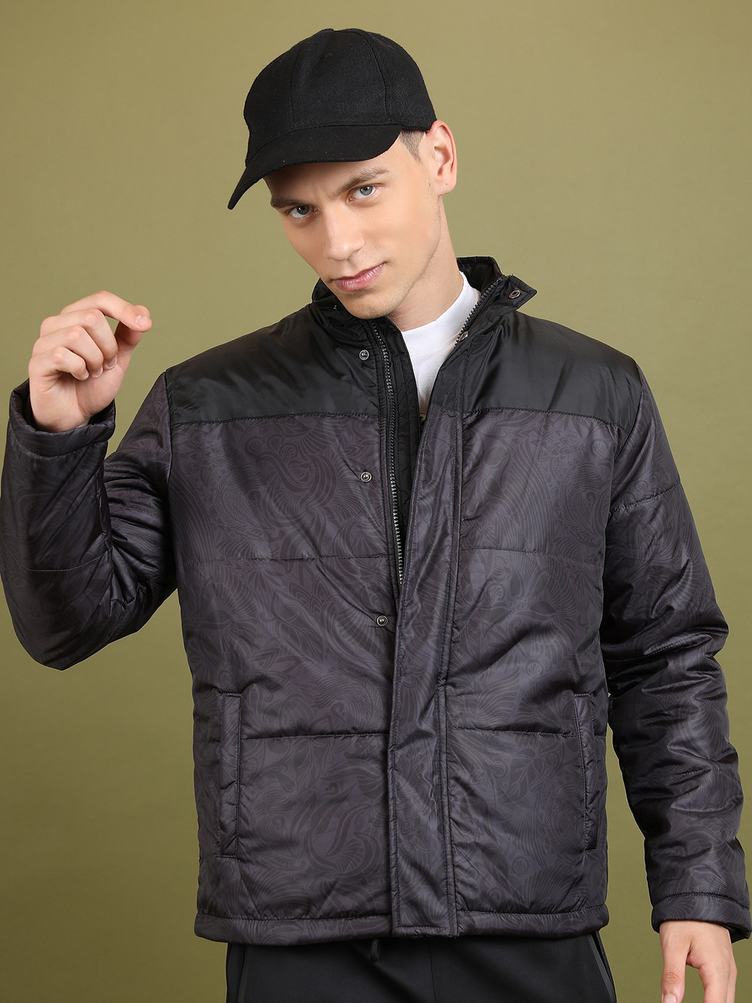 HIGHLANDER Floral Printed Stand Collar Padded Jacket