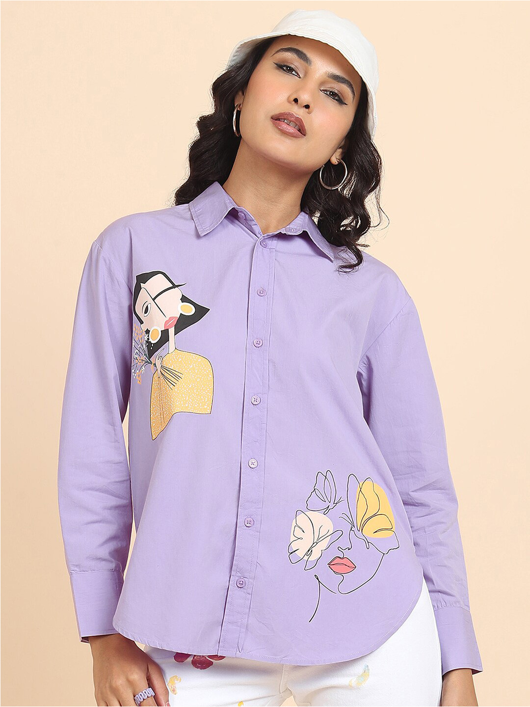 Tokyo Talkies Purple Graphic Printed Cotton Casual Shirt