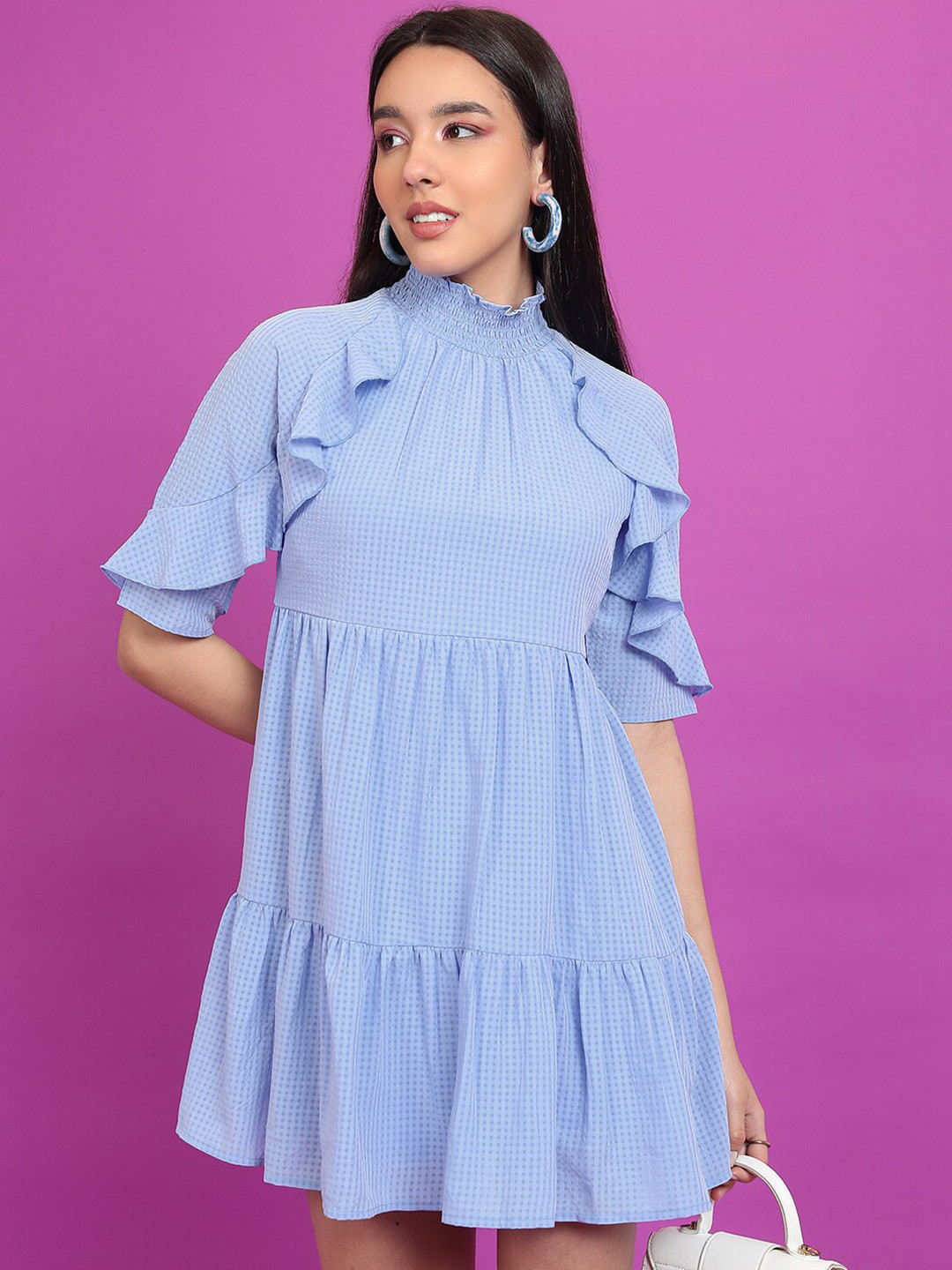 Tokyo Talkies Blue Rufffle A-Line Mini Dress