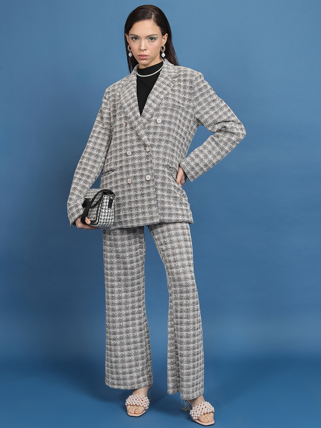 Tokyo Talkies Multi Long Blazer Wideleg Pant Co-Ord Set