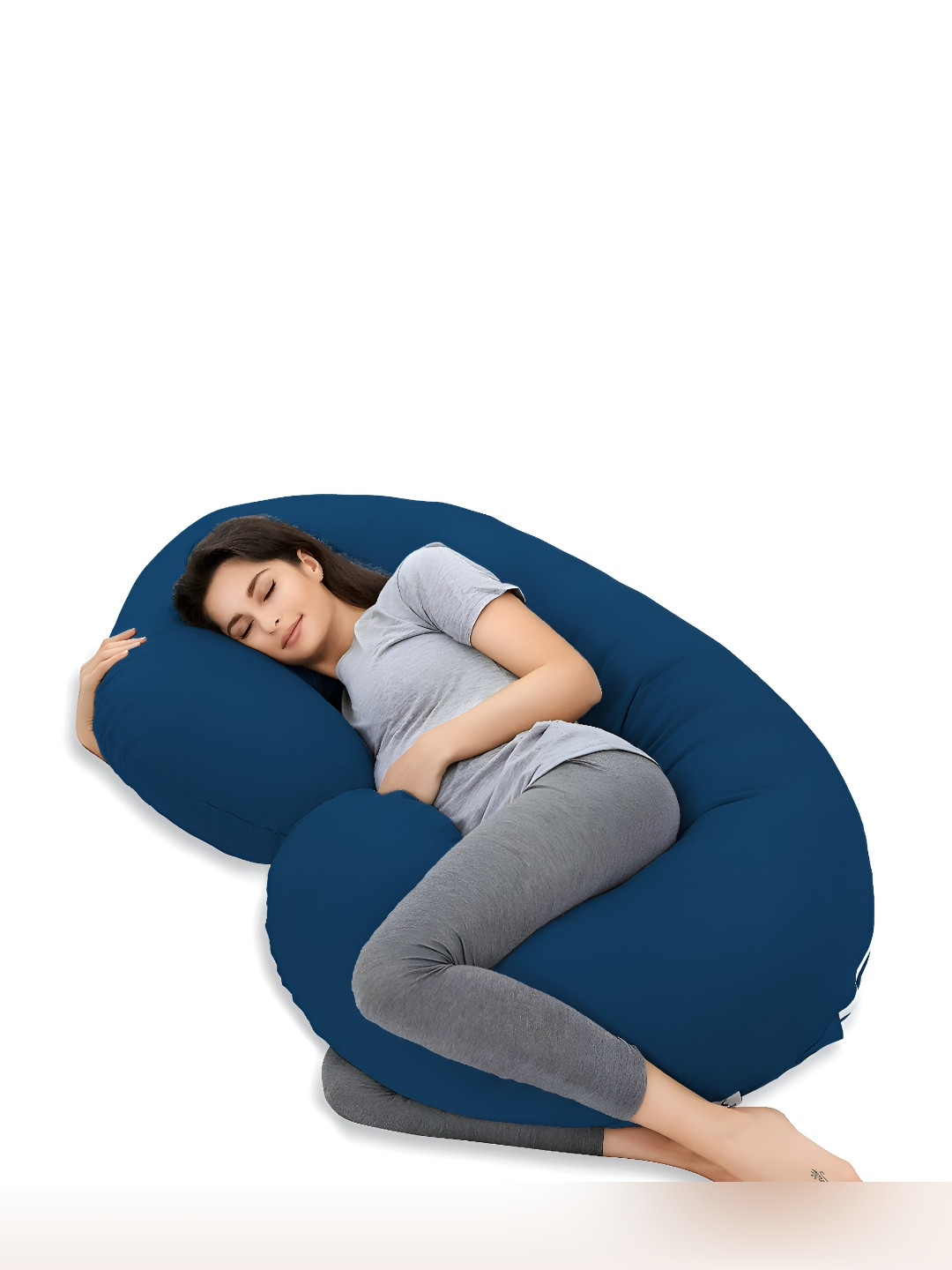 Mom's Moon Blue Solid Cotton Lightweight Firm Fibre Maternity Pillow-7.7 x 30 x 55 cm
