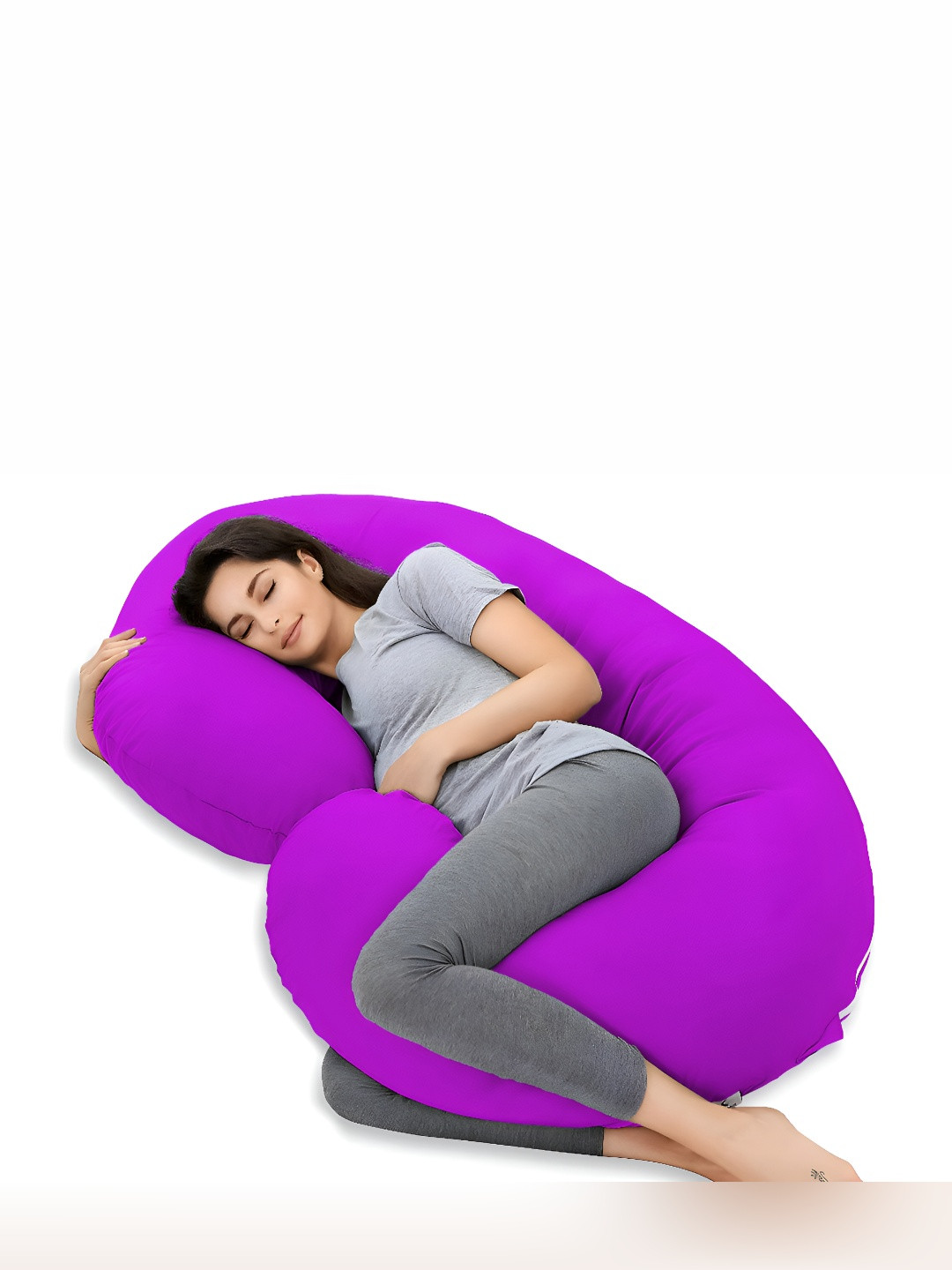 Mom's Moon Purple Solid Cotton Lightweight Firm Fibre Maternity Pillow-132.1 x 76.2 x 25.4 cm
