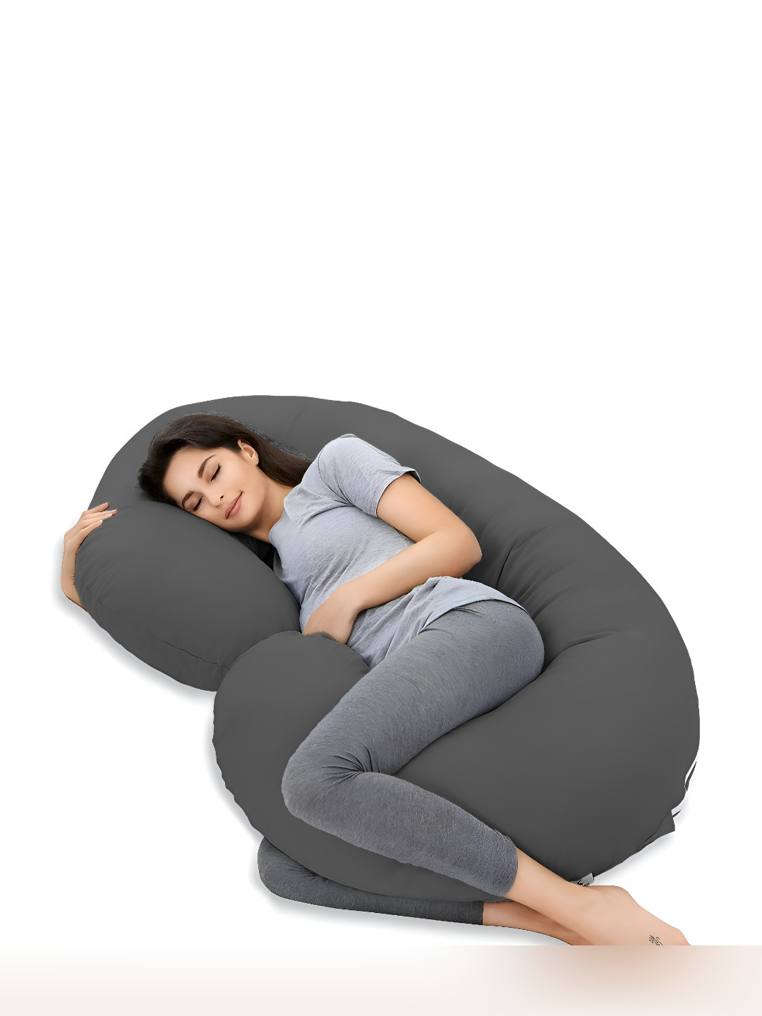 Mom's Moon Grey Solid Cotton Lightweight Firm Fibre Maternity Pillow-7.7 x 30 x 55 cm