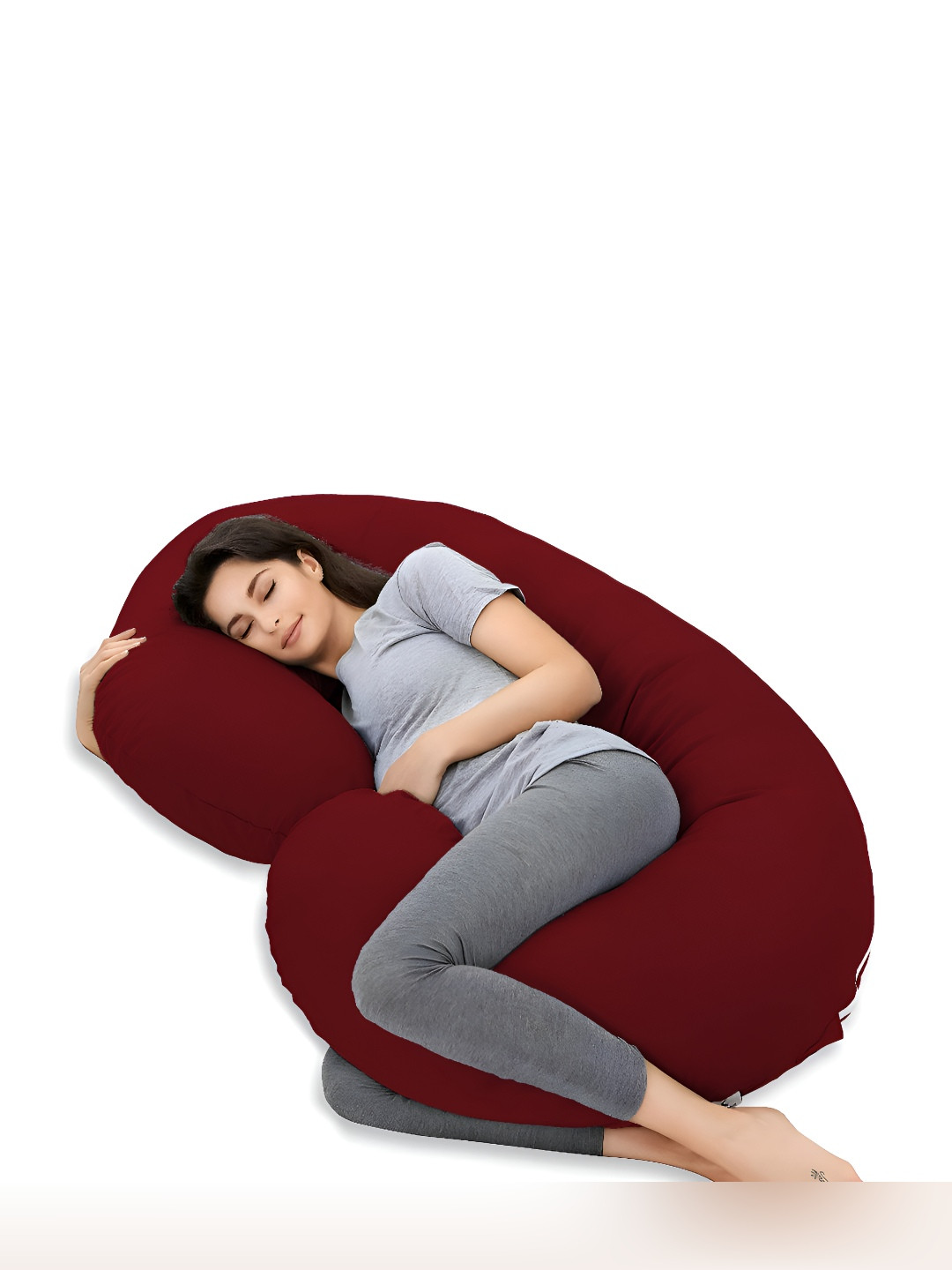 Mom's Moon Maroon Solid Cotton Lightweight Firm Fibre Maternity Pillow-0.7 x 1.3 cm