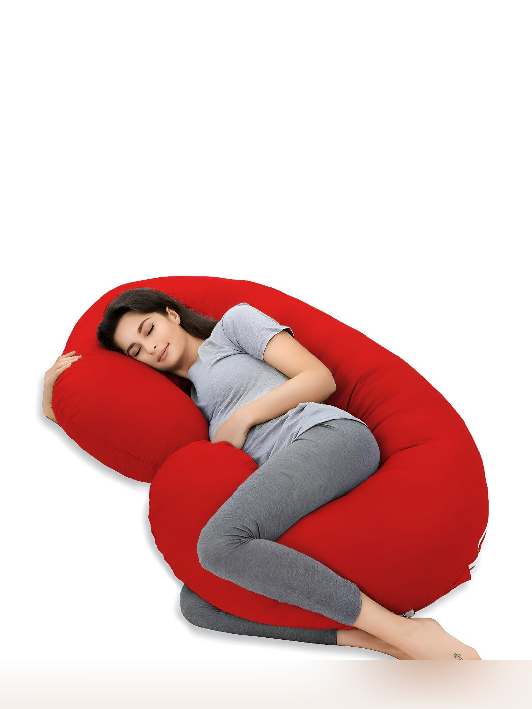 Mom's Moon Red Solid Cotton Lightweight Firm Fibre Maternity Pillow-70 x 130 x 15 cm